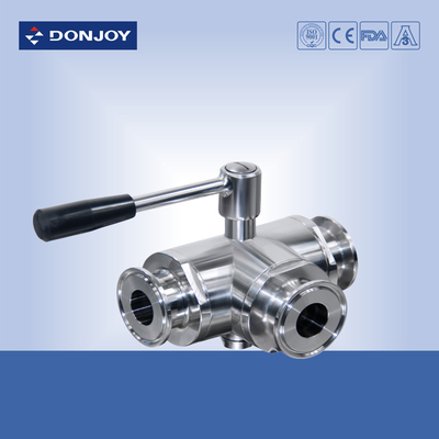 DN10-DN100 Manual Three Way  Sanitary Ball Valve with clamped Connection
